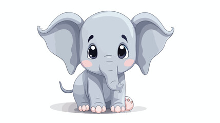 Cute Elephant Cartoon On White Background  flat vector