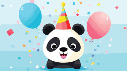 Cute giant panda bear with a party hat. Kids poster