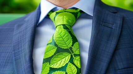 Concepto de hombre de negocios con corbata de hojas sostenible y por el medio ambiente.  - obrazy, fototapety, plakaty