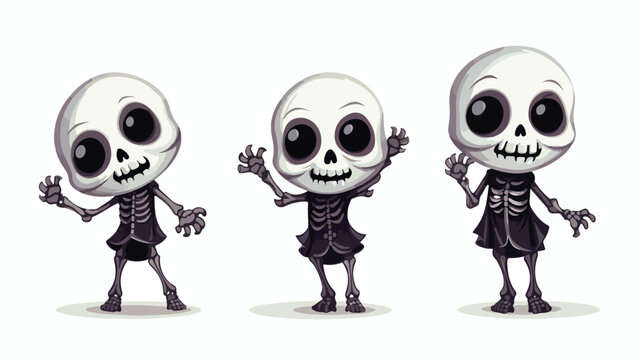 Cute halloween skeleton cartoon waving hand  flat vector