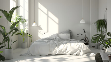 A contemporary bedroom with abundant daylight and indoor plants providing an inviting and comfortable space