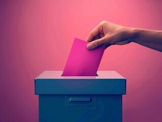 Sleek design of a hand voting in a ballot box with a cool blue gradient