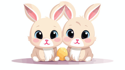 Obraz na płótnie Canvas cute rabbits couple with easter egg painted flat vector