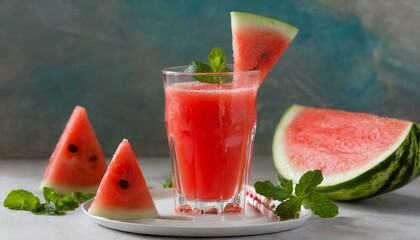 Cooling Treat Close-Up of Watermelon Juice in Glass