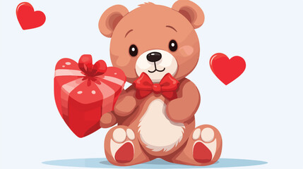Obraz premium Cute Valentine Bear Cartoon Character Holding Gift