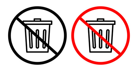 Littering Prohibition Line Icon Set. Waste Disposal Ban icon in outline and solid flat style. - obrazy, fototapety, plakaty