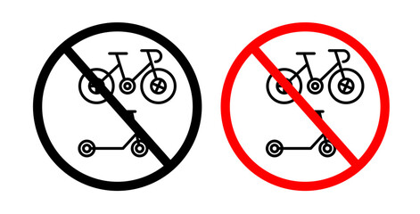 No Scooters Allowed Line Icon Set. Electric Bike Restriction icon in outline and solid flat style.