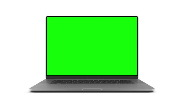 Laptop with frameless screen; camera slides out when display opens. Video has green screen, luma matte mask, and screen tracking layer. 60fps 4K UHD