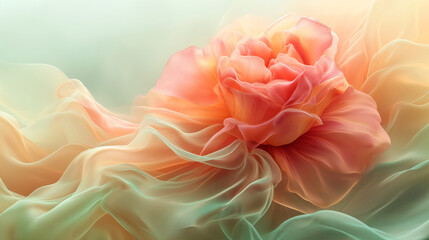 Abstract salmon colored dreamy rose with flowing swirls for background purposes - 757450218