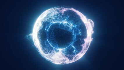 Blue energy sphere, ball of futuristic energy particles round force field. Abstract background. Video in high quality 4k, motion design