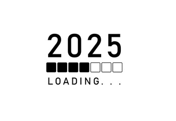 2025 countdown concept. Loading bar of 2025. The loading of bar with loading process of blocks for Happy New Year's Eve and loading to 2025 with progress bar flat design isolated on white background  
