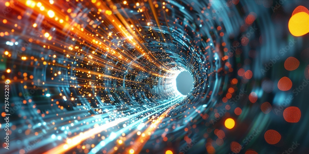 Poster abstract data tunnel with light streams