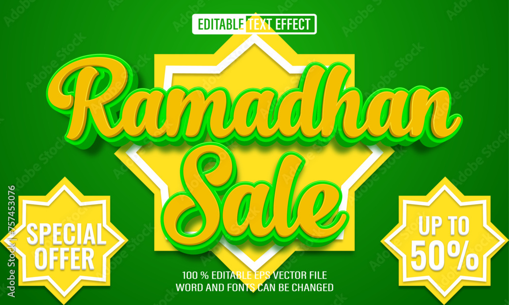 Poster editable 3d text style effect - ramadhan sale text effect template
