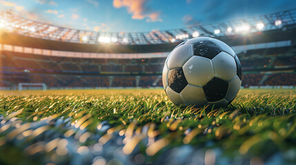 Close up of a football ball on a full stadium 