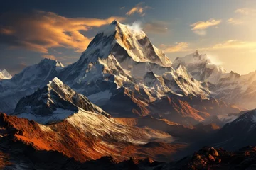 Papier Peint photo Himalaya Snowcovered mountain with a sunset backdrop in the sky