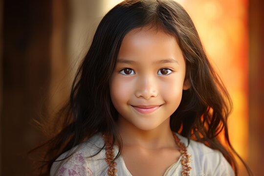 Beautiful Burmese girl, smiling brightly Represents happiness and vitality. A bright smile, good mood, looking at the camera,