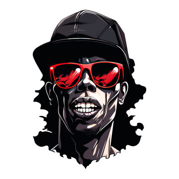 Black gangsta rapper wearing sunglasses. Vector illustration