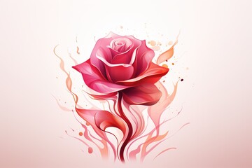 Beautiful abstract illustration of a red rose in smoky pink tones