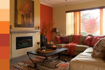 Warmly Lit Living Room Adorned with Autumn Colors