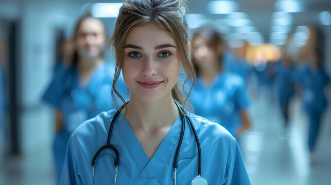 Dedicated Female Healthcare Professional in Hospital Corridor