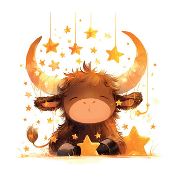 zodiac sign Taurus with golden stars illustration on white background