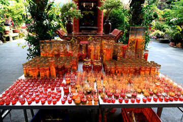 Votive lamps at Ngoc Hoang Temple in Saigon, Vietnam