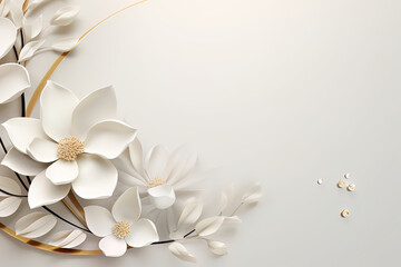 A white flower with gold accents is the main focus of the image, scene is one of beauty