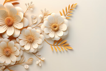 A bouquet of paper flowers is arranged in a vase on a white background - obrazy, fototapety, plakaty