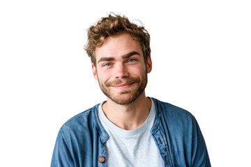 Obraz premium Studio portrait of a handsome young white Americana man with a beautiful smile wearing casual outfits looking at camera, isolated on transparent png background.