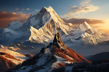 Papier Peint photo autocollant Everest Snowcovered mountain range at sunset in a world of natural beauty