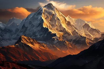 Papier Peint photo autocollant Himalaya Snowcovered mountain at sunset with cloudy sky in the background