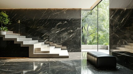 Black Ground Black Marble: Conveys luxury. Suitable for designing halls, stairs, or VIP areas.