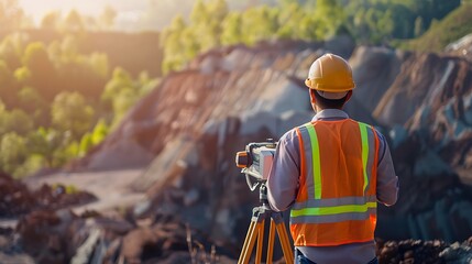 A Civil Engineer Conducting site surveys and analyzing geological and environmental factors to assess project feasibility - obrazy, fototapety, plakaty