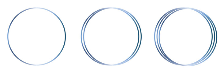 Round shiny frames with glowing effects. Set of three silver round frames with shadows on white background. Vector illustration