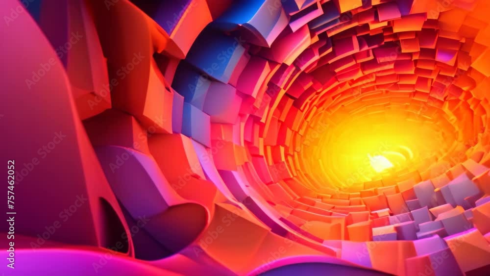 Poster 3d rendering of abstract geometric structure in blue and orange color background, modern digital abs