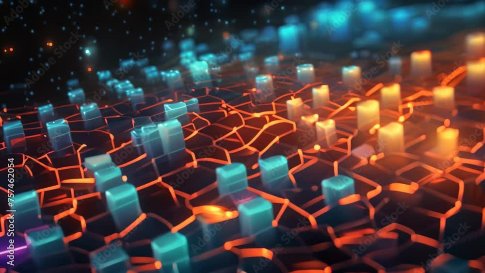 Aufkleber 3d illustration of abstract technology background with glowing lines and dots, modern digital abstra