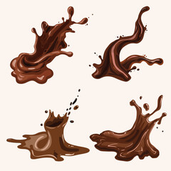 Vector splashes of coffee or hot chocolate illustrations set isolated on the background
