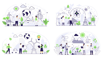Environmental science abstract concept vector set flat illustration.