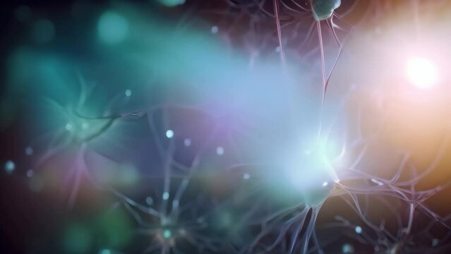 Neuron cell, 3d render, computer generated, with blue background, Neurons and nervous system. Nerve cells background with copy space, AI Generated