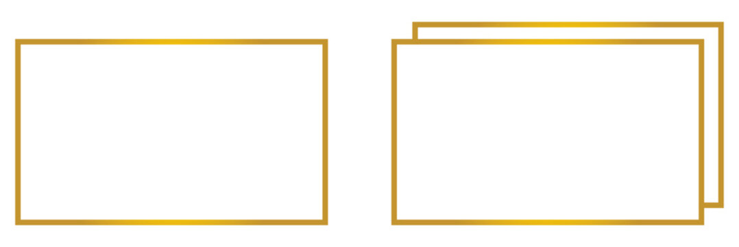 Rectangle shiny frames with glowing effects. Set of two gold rectangle frames with shadows on white background. Vector illustration