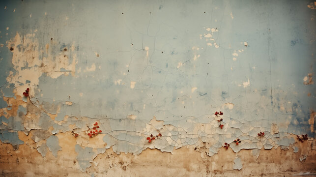 Vintage blue and ochre peeling paint texture for artistic background use