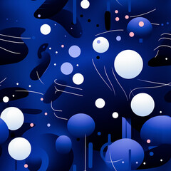 Seamless pattern with abstract shapes in blue colors.