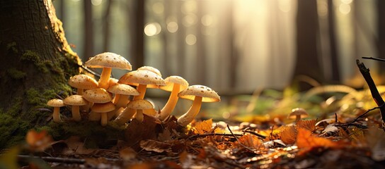 Forest mushrooms flourish abundantly in the moisture-rich environment of damp forests.