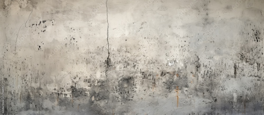 Poster a detailed closeup of a weathered concrete wall showcasing various stains, creating a captivating mo