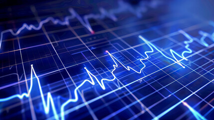 Blue EKG Heartbeat Pulse on Dark Background