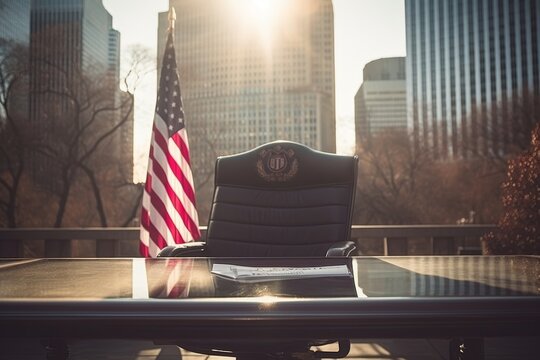 Presidential oval office desk in the white house, symbol of power and leadership