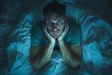 Man with insomnia can't sleep 