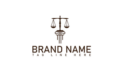 Law firm logo. Legal group sign. Concept weight scales, book and pillar sword line icon. Lawyer attorney symbol. Vector illustration.