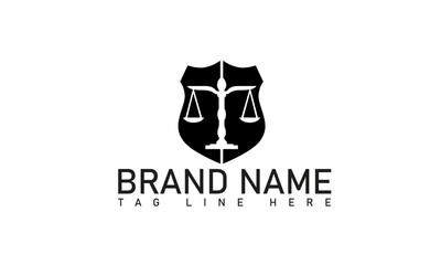 Obraz premium Law firm logo. Legal group sign. Concept weight scales, book and pillar sword line icon. Lawyer attorney symbol. Vector illustration.