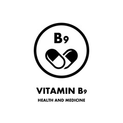 Vitamin B9 vector icon. Vector icon for health. Icon vitamin pill.
